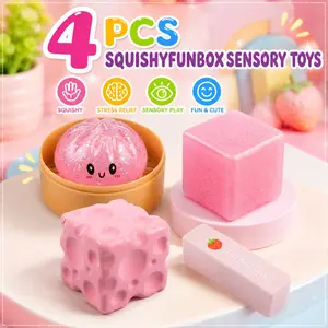 4-Pack Soft Squishy Toys, Mixed Slow & Fast Rebound Silicone Toys, Assorted Styles, Perfect Gifts for Kids' Day, Father's Day, Teacher's Day, Birthdays & Parties summerwins
