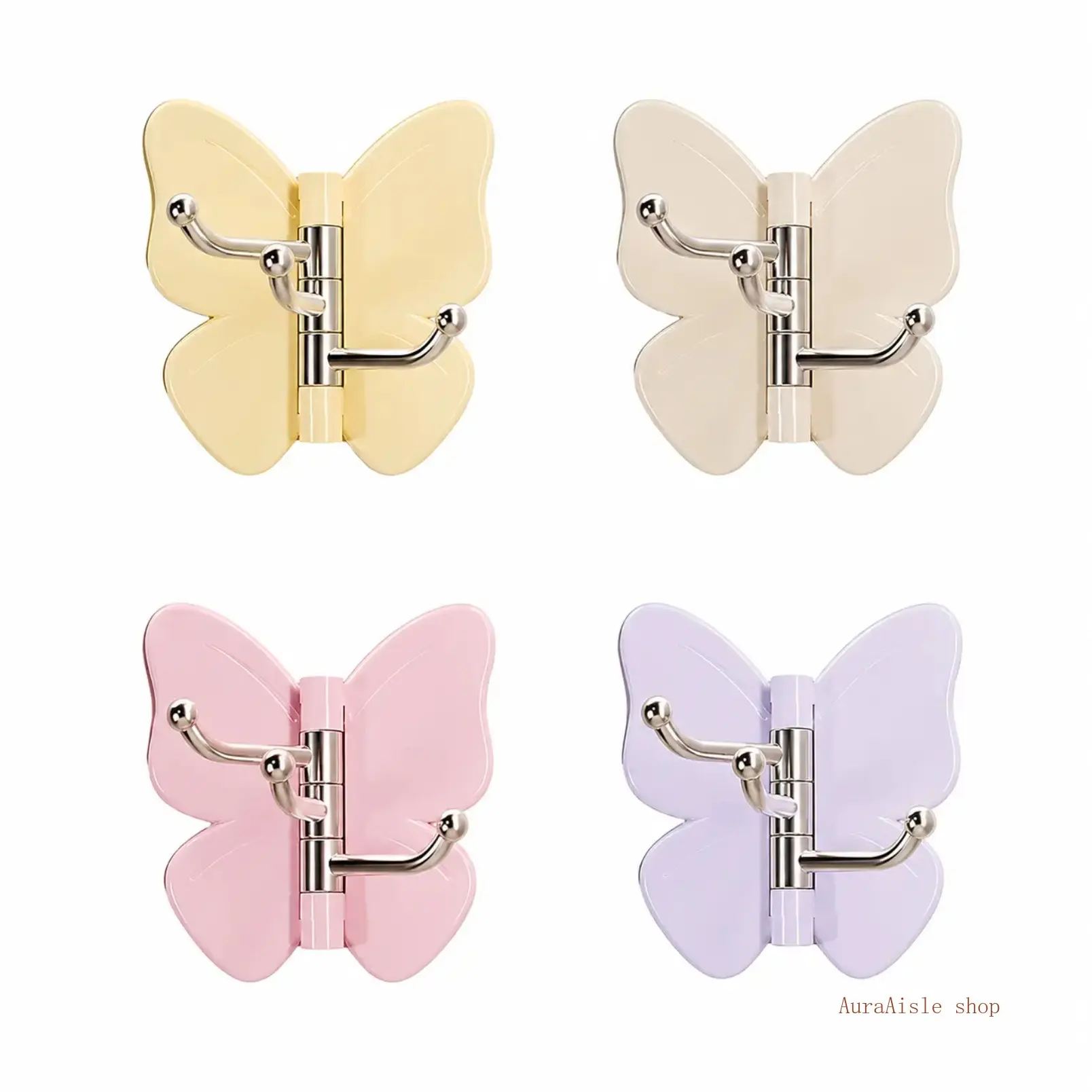 Rotatable Butterfly Shaped Adhesive Wall Hooks, No Drill Self-Stick Wall Storage Organizer With Load-Bearing Strength, Multi-Purpose Hanging Accessory For Storing Towels, Handbags, Hats, Keys And Small Household Daily Items
