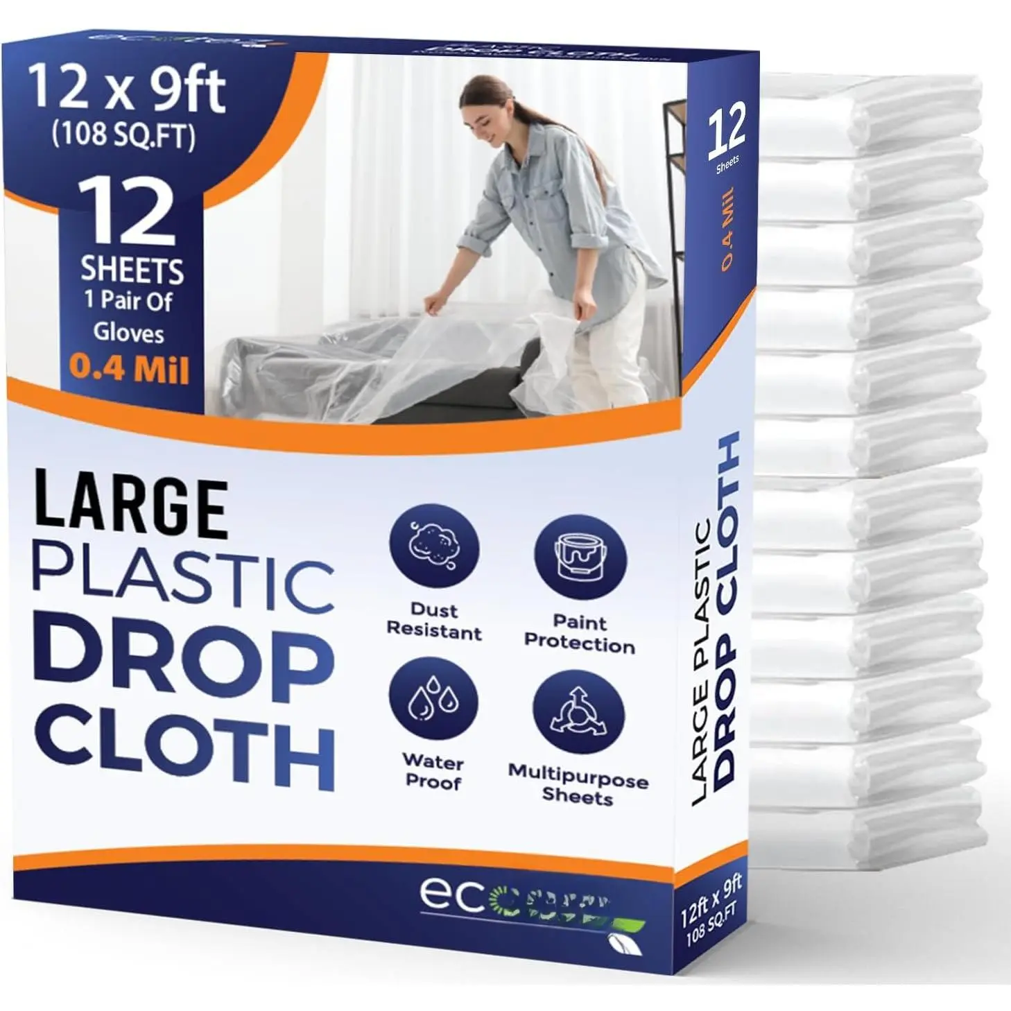 3 Pack 12 x 9 ft  Plastic Drop Cloth for Painting