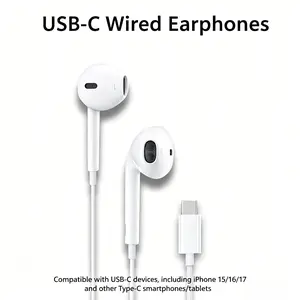 USB-C Wired In-Ear Audio Headphones with Volume Control Button, Crystal Packaging, Compatible with All USB-C Devices, Smartphones & Tablets