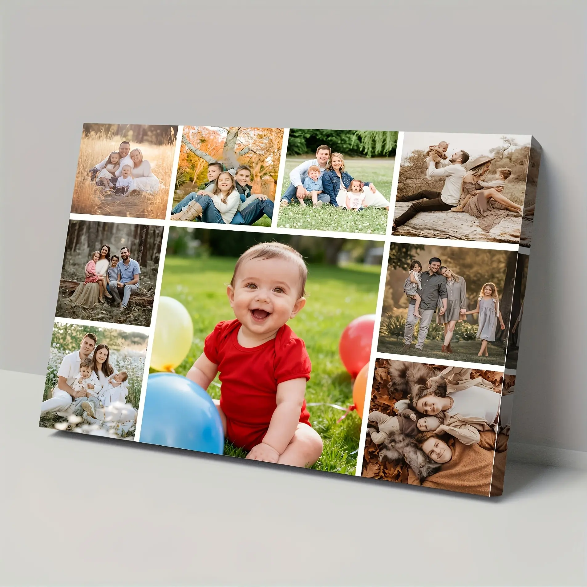 1pc Custom Photo Collage Frame Canvas Poster Personalized Wall Art with Wooden Frame, Upload Your Family Photos Couples Music Parents Young People Photos, Modern Minimalist Home Decor, Durable Denim Fabric Halloween Christmas Gifts