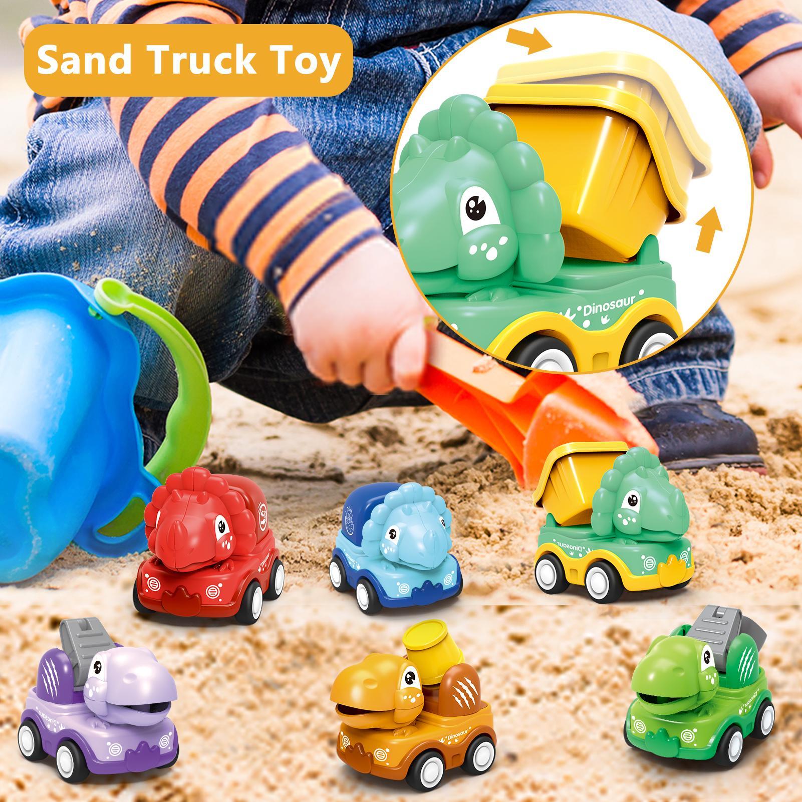 Dinosaur Design Inertia Car Toy, 6 Counts/set Friction Power Engineering Vehicle Toy with 2 in 1 Game Mat Storage Bag, Birthday Gift for Children