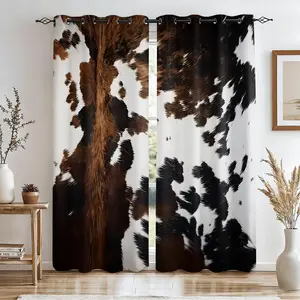 2-Pack Vintage Western Cow Print Drapes, Leather Print, Breathable Durable Fabric, Easy Install, Perfect for Bedroom Decor