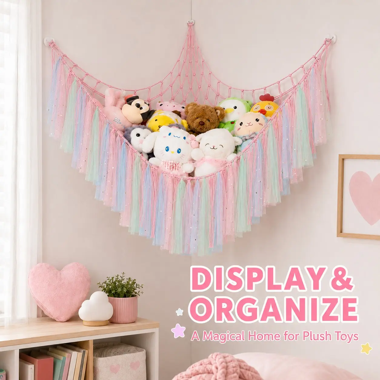 Stuffed Animals Net or Hammock, Toy Hammock Hanging Stuffed Animals Storage Organizer Holder Room Décor for Nursery Kids Bedroom