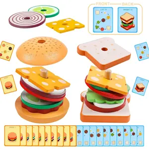 Wooden Burger Sandwich Stacking Toys for Toddlers - Montessori Educational Fine Motor Skills Preschool Learning Blocks Gift for 2 3 Year Old Boys Girlsfidget toys