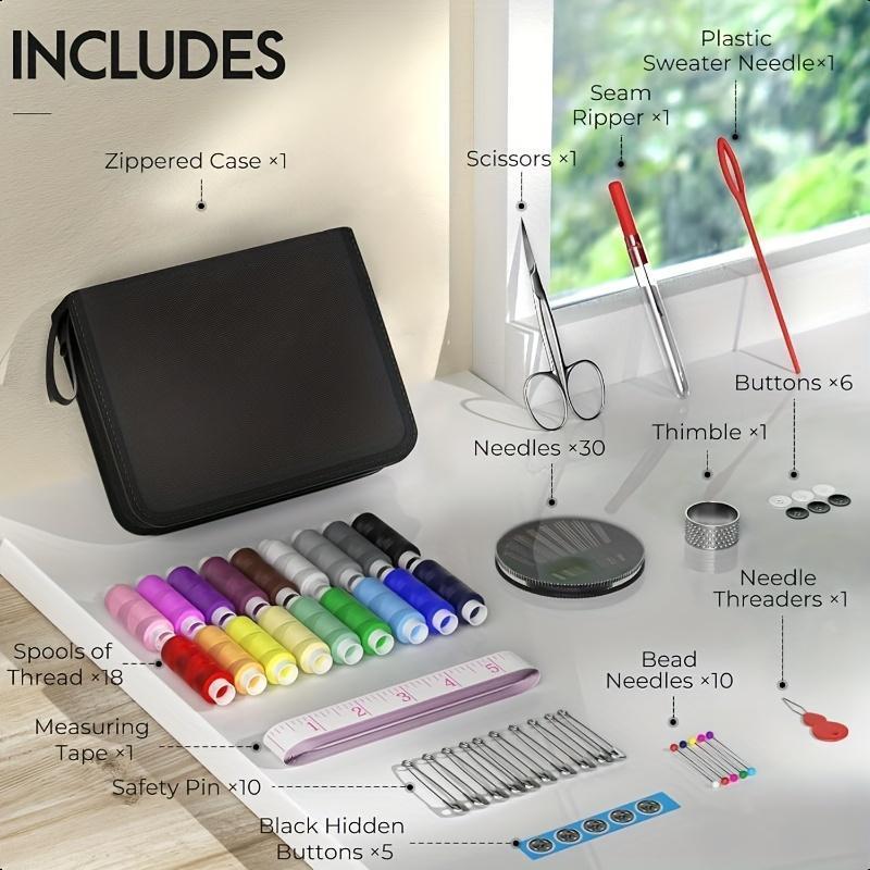 99pcs/set Sewing Kit With Case Portable Sewing Supplies, With Essential Sewing Supplies And Accessories, Accessories Contains Thread, Needles, Scissors, Needles, Measuring Tape, For Small Clothing Repairs, A Basic Travel Mending Set For Beginners And Pros