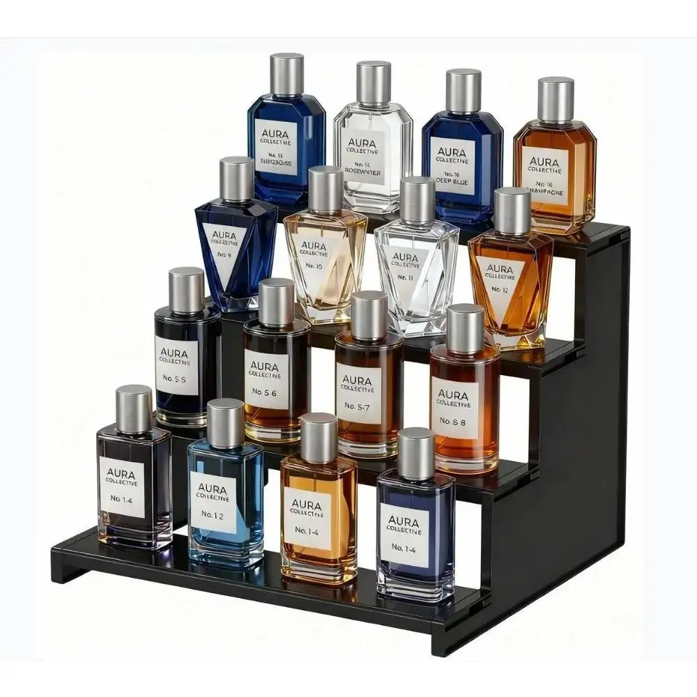 4 Tier Black Display Stand for Cologne, Perfume, Figures, Cupcakes, Desserts, Spices  Fragrance