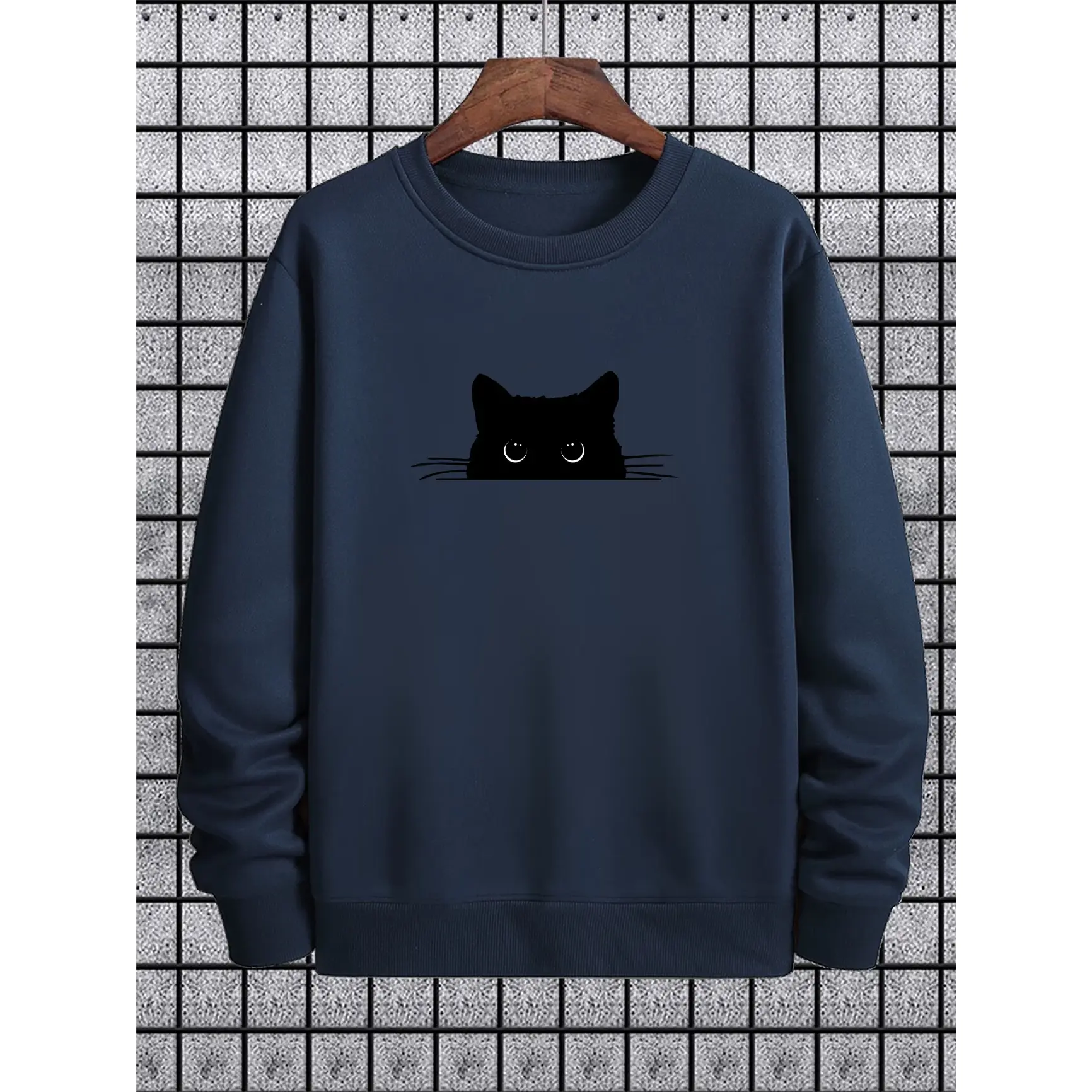 Peeking Black Cat Graphic Oversized Cotton Sweatshirt, Cute Fashion Outfit, Perfect Valentine’s Day Gift for Him Her, Best Holiday Present for Lover Family Friends, Comfort Casual Crewneck Pullover