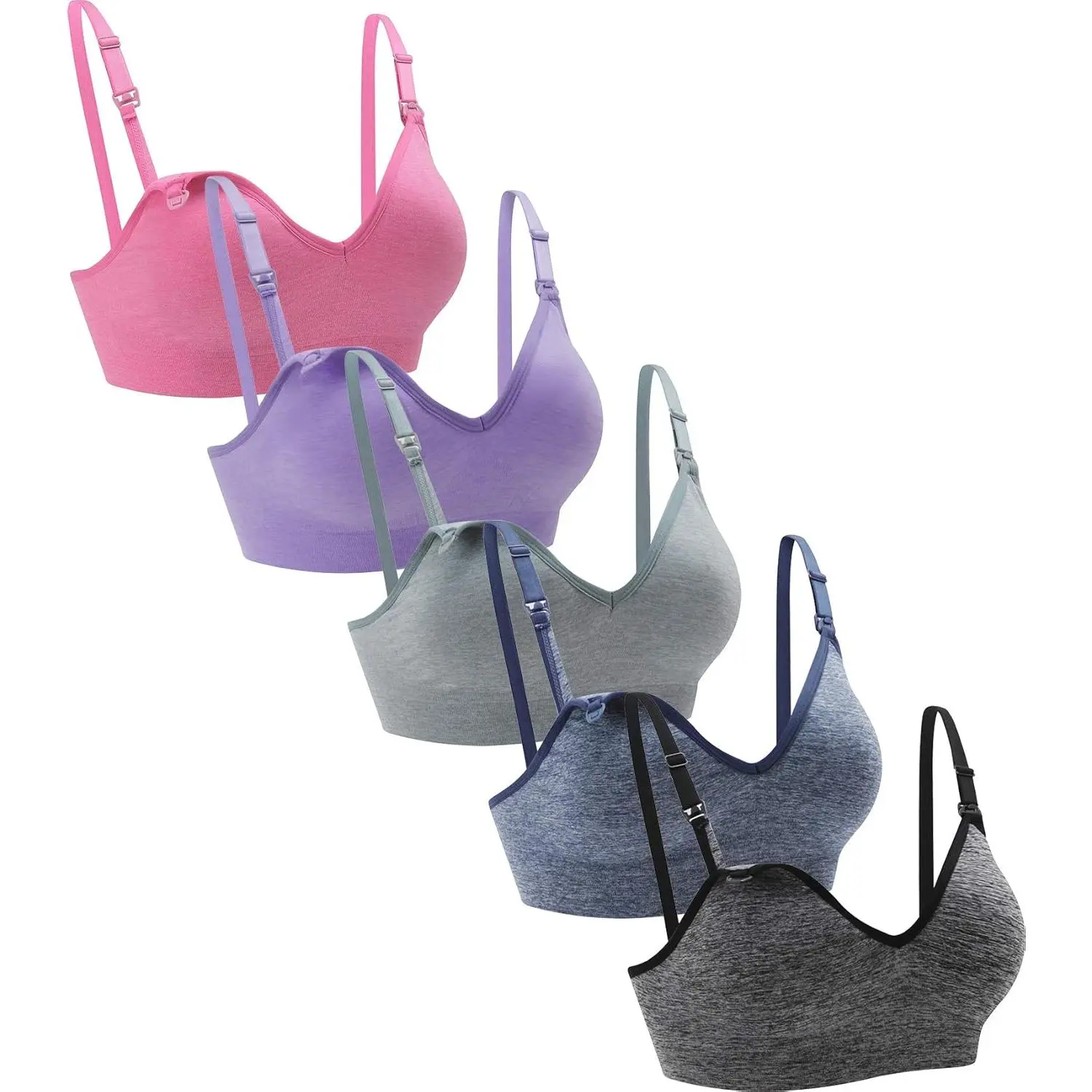 5 Pack Wireless Nursing Bra for Pregnant Women Low Cut Sleep Maternity Bra with Extension Hooks V Neck Maternity Lingerie Adjustable Breastfeeding Support