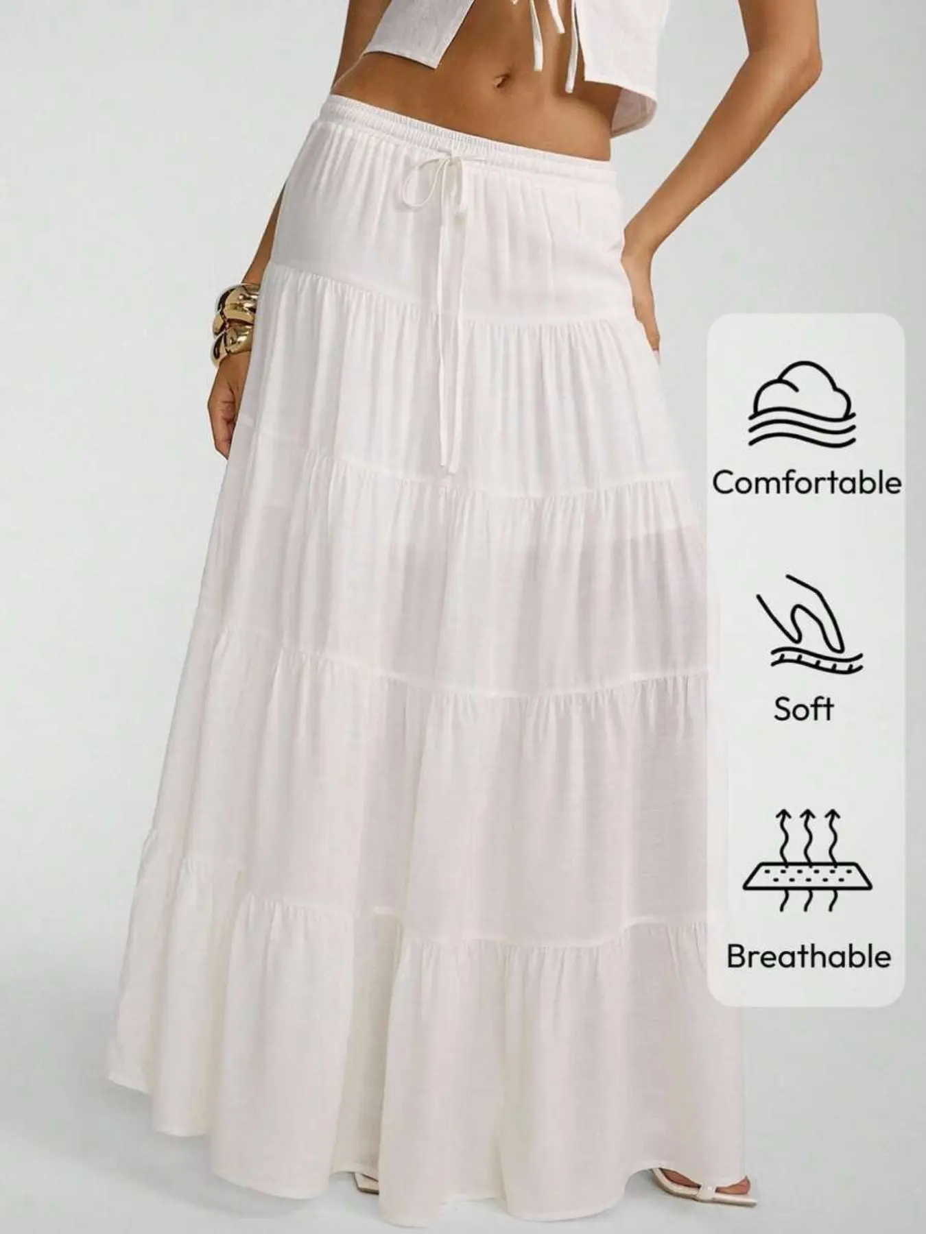 Women's New Spring Summer Midi Skirt, Elegant Loose-Fit Pleated A-Line Hem, Boho Style Vacation Dress, Perfect for Women, Flowy Skirts