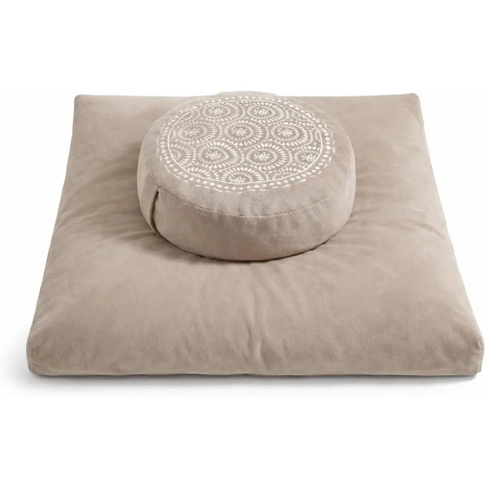 Meditation Cushion Set-Large Velvet Floor Pillow & Traditional Tibetan Yoga Bolster for Adults,Zafu Meditation Mat with Buckwheat,Zabuton Meditation Cushion with Memory Foam