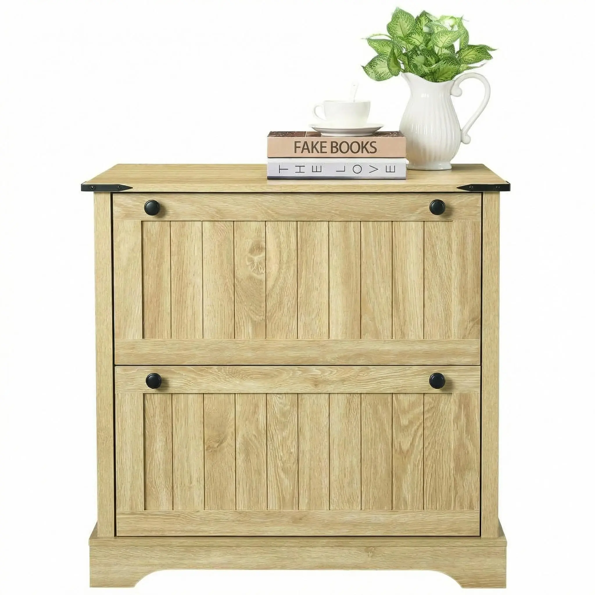 Garvee 30 Inch Horizontal File Cabinet with 2 Drawers for A4 and Legal Size Documents, Rustic Natural Storage Cabinet Ideal for Home Office and Living Room Organization