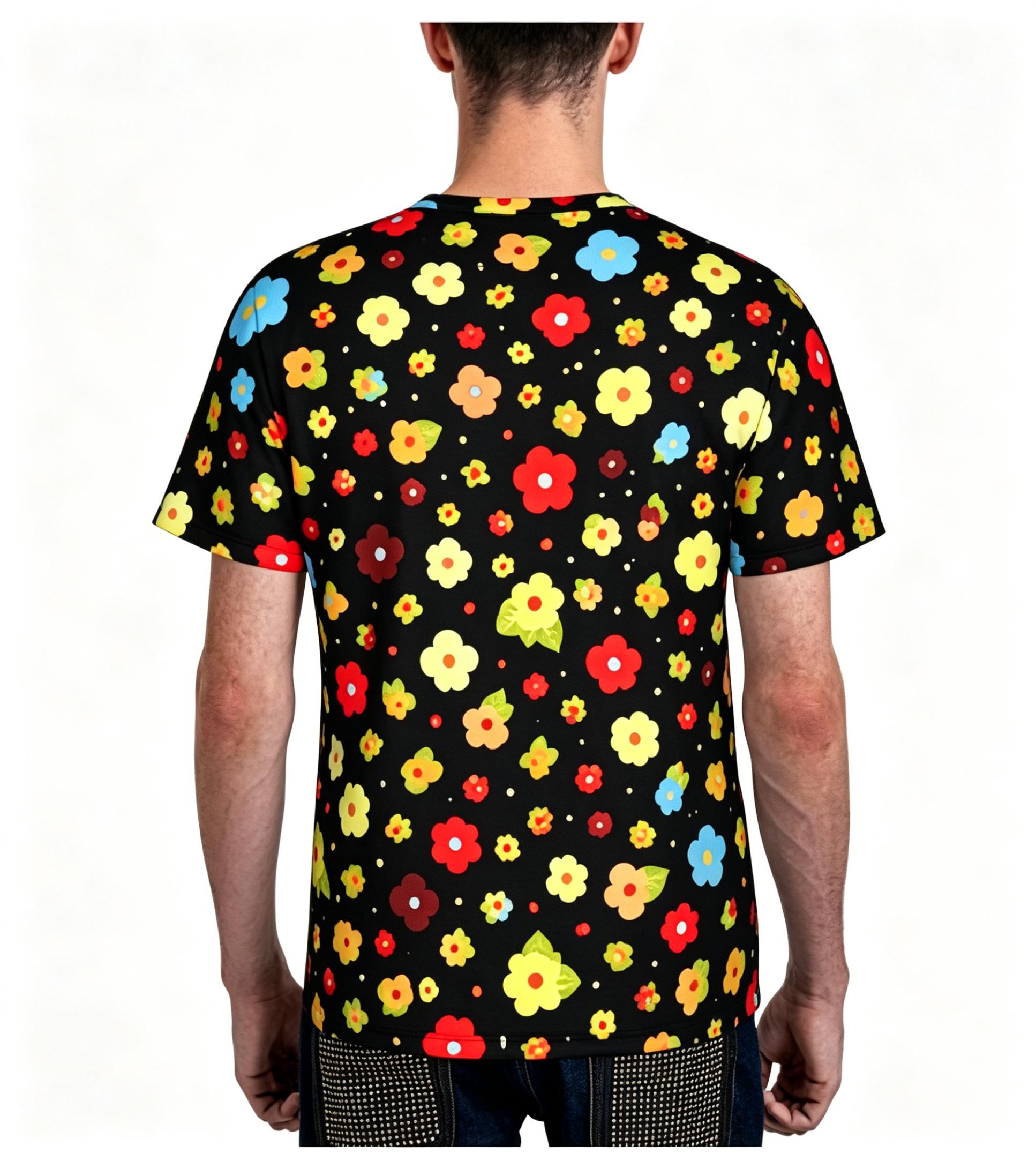 Colorful Floral Retro Cartoon Summer Full-Print Short-Sleeve 3D Printed T-Shirt, Unisex Outdoor Comfortable Top, Party Clothes, Couple Pattern, Gift for Friends