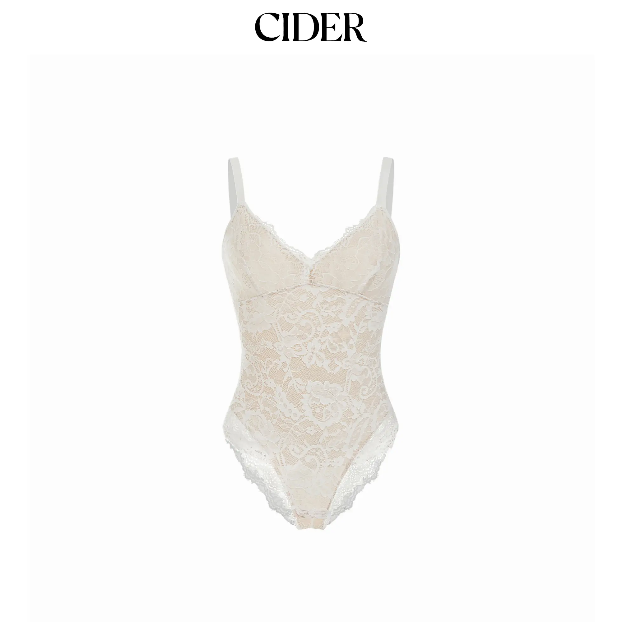 Cider Lace V-neck Scalloped Trim Shapewear Bodysuit
