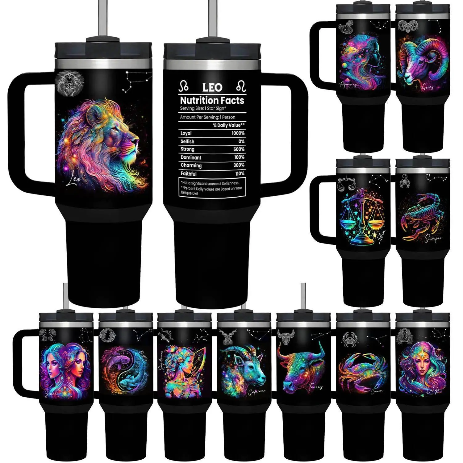 Zodiac-themed insulated mug, 1 Count customizable with name, 40 oz stainless steel double-walled vacuum insulated mug, unisex zodiac-themed gift, drinking vessel, insulated mug, vacuum insulated bottle, sports water bottle, bottled, portable, mug.