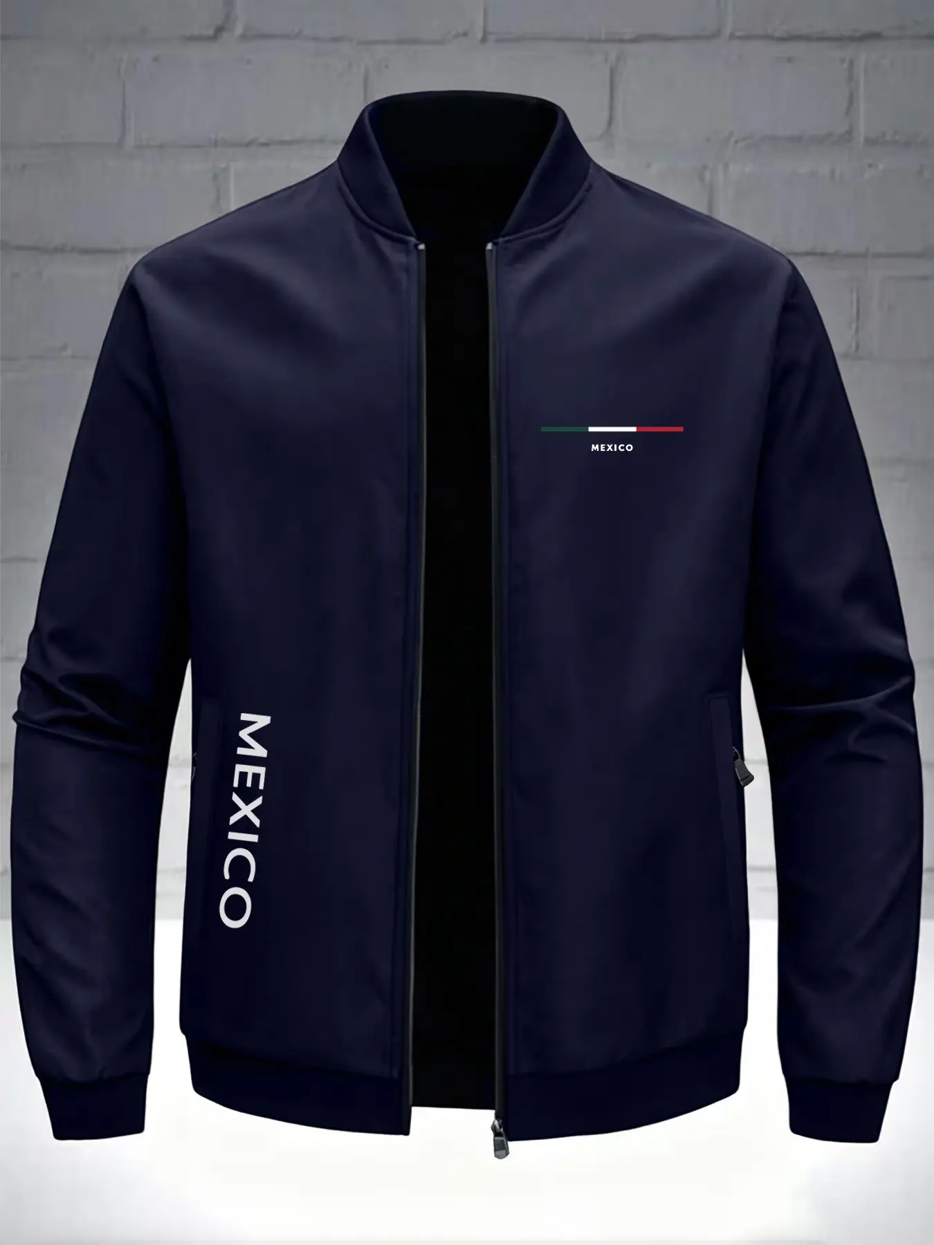Men's Mexican Print Lapel Sport Jacket, Fitted Design, Zipper Closure, Spring & Fall Outerwear, Stylish and Versatile