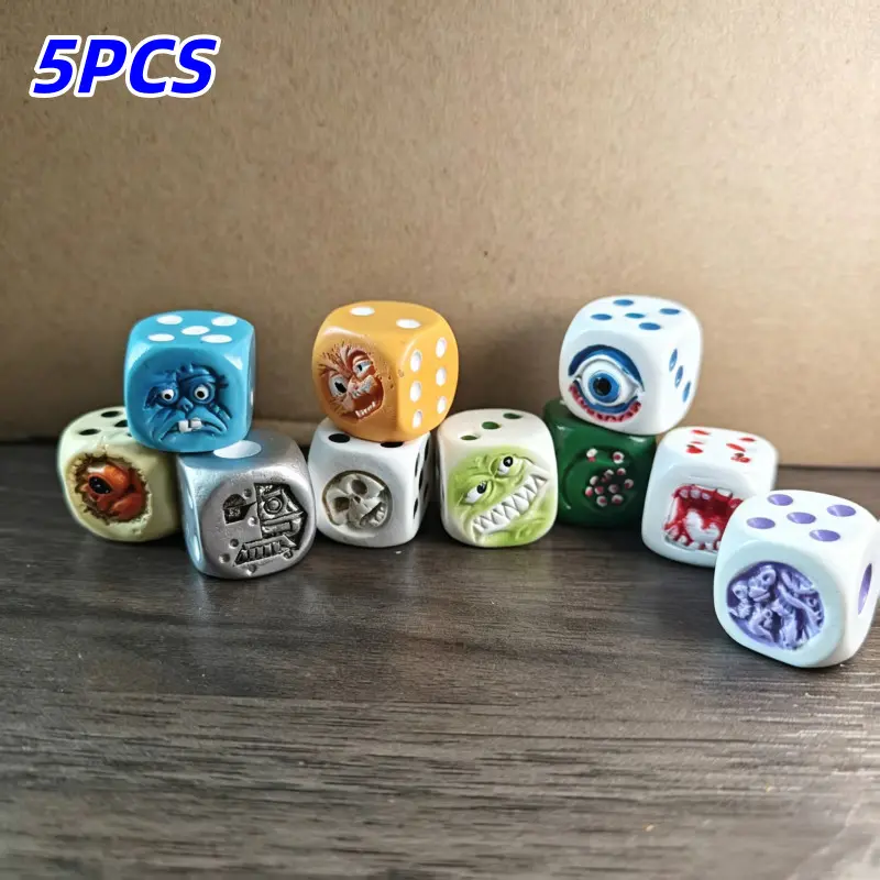5 Piece New Halloween Micro Landscape Decor, Devil Dice Resin Craft, Horror Atmosphere Party Decoration, Home Garden Dice Ornament Design