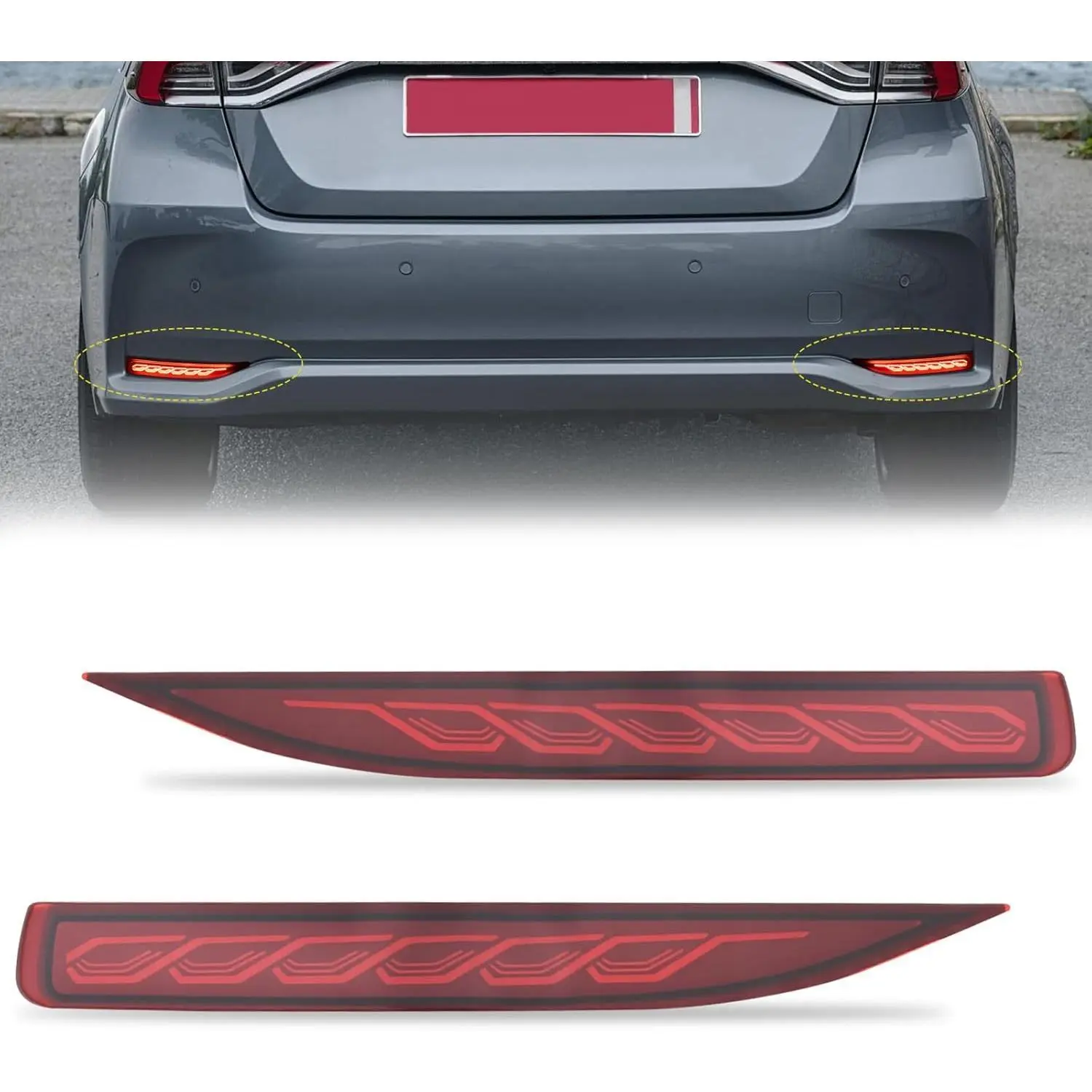 Nilight Rear Bumper Tail Lights for 2019-2025 Toyota Corolla, Red Lens LED Reflector Lamp with 12V Adapter Plug, ABS Construction, Temperature-Resistant, Easy Install Brake/Turn Signal Sequential Flashing Driving Replacements, Long-Lasting