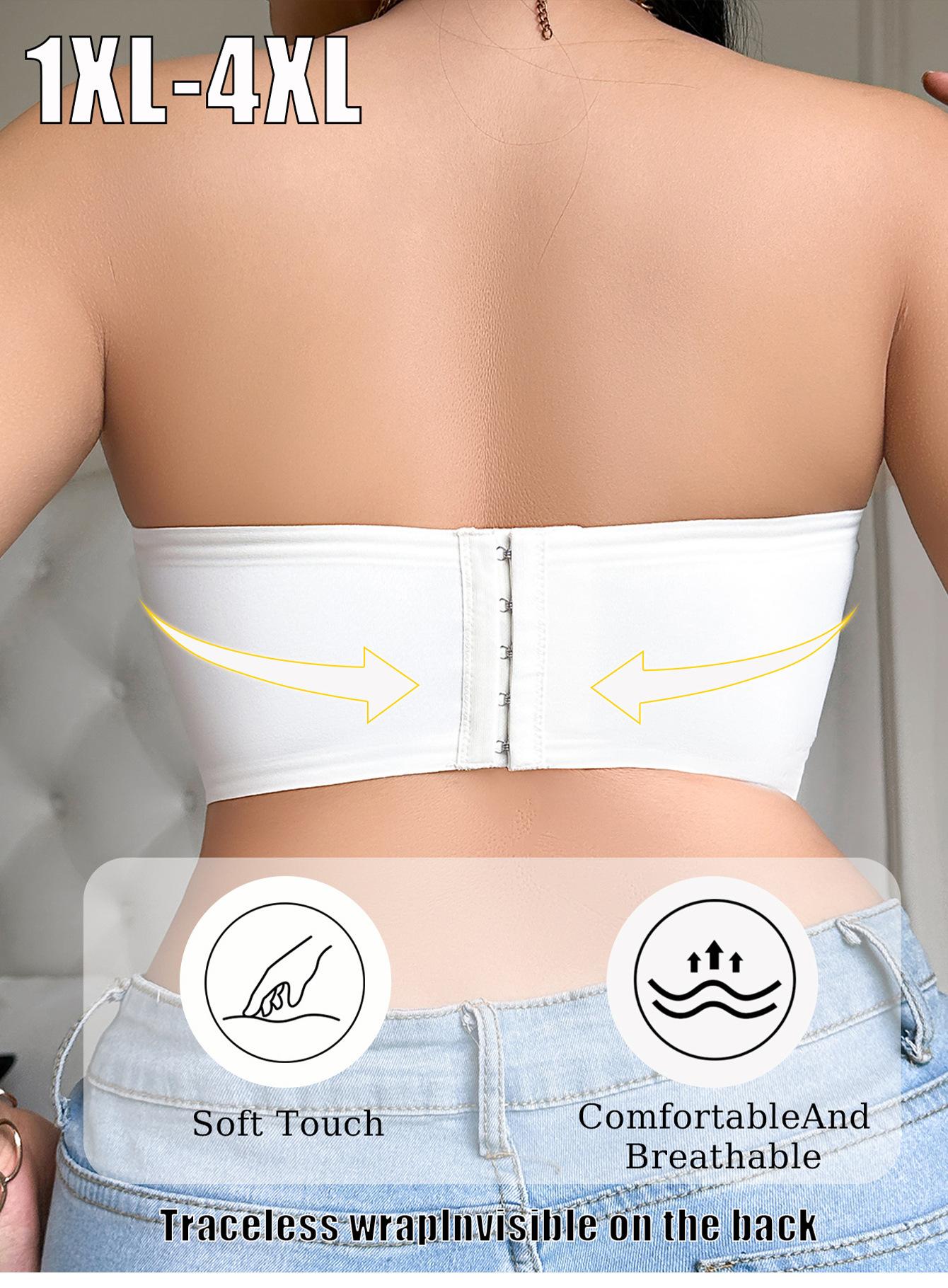 Plus Size Strapless Bandeau Bra, Non-Slip Wireless Support Tube Top for Curvy Women, Comfortable Seamless Bralette in White & Apricot