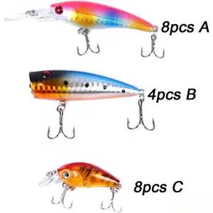 Mixed Fishing Lures Kit, Minnow Popper Crank Baits with Hooks for Trout Bass Salmon in Saltwater Freshwater