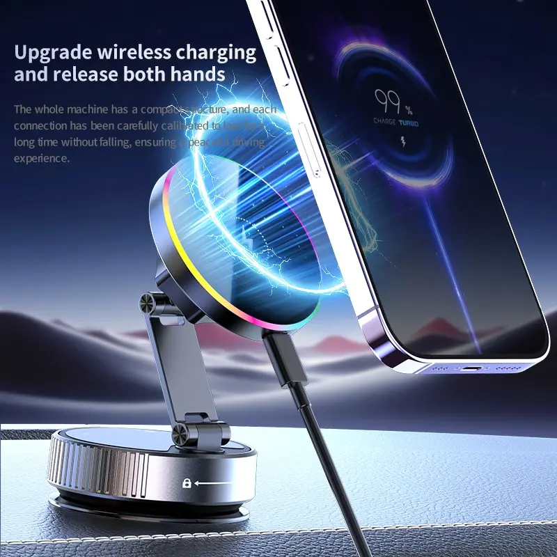 Car Magnetic Wireless Charger, 15w Fast Charging, Fast Charging Supported, Three-Axis Panoramic View, Vacuum Magnet, Dual Ring Magnet Array, Foldable Rotatable, Car and Home Use, Car Phone Charger
