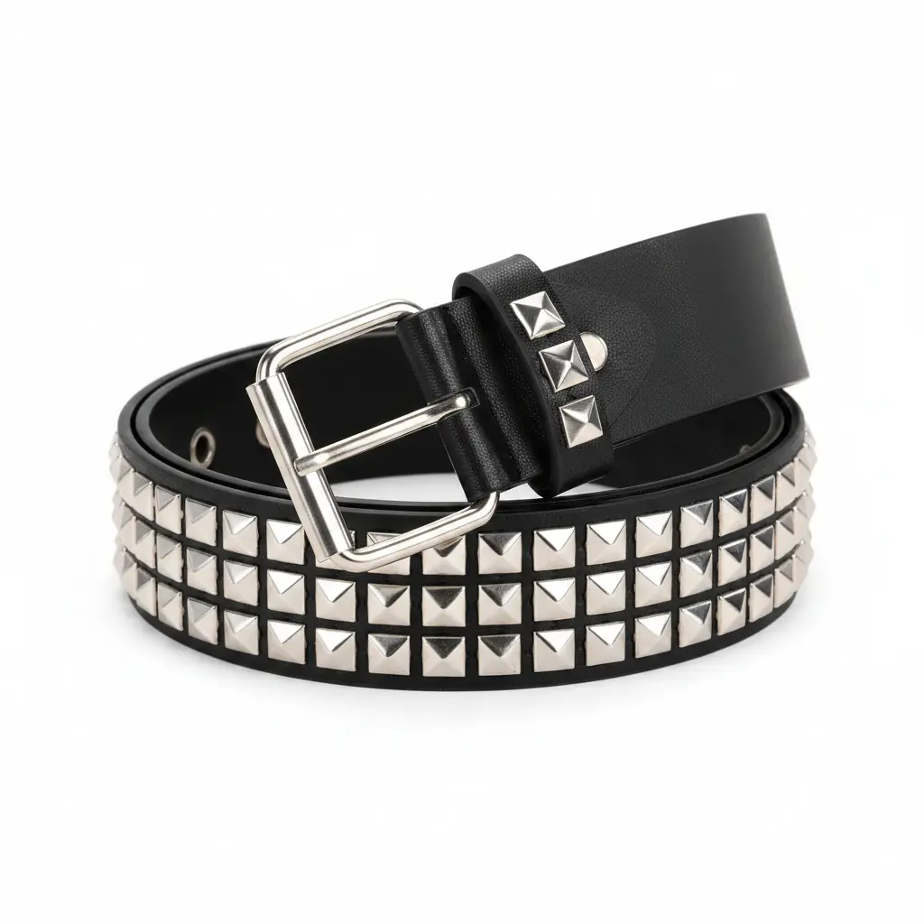 Unisex Punk Rock Black Studded Belt 3-Row Silver Pyramid Rivets PU Leather Waistband with Metal Grommets Gothic Grunge Emo Belt for Men Women