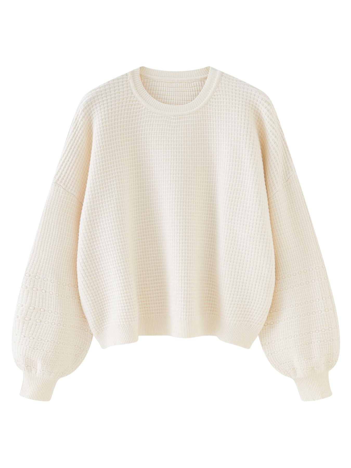 Women's Oversized Lantern Sleeve Crew Neck Pullover Sweater, Casual Loose Knit Jumper Top, Autumn & Winter Clothes