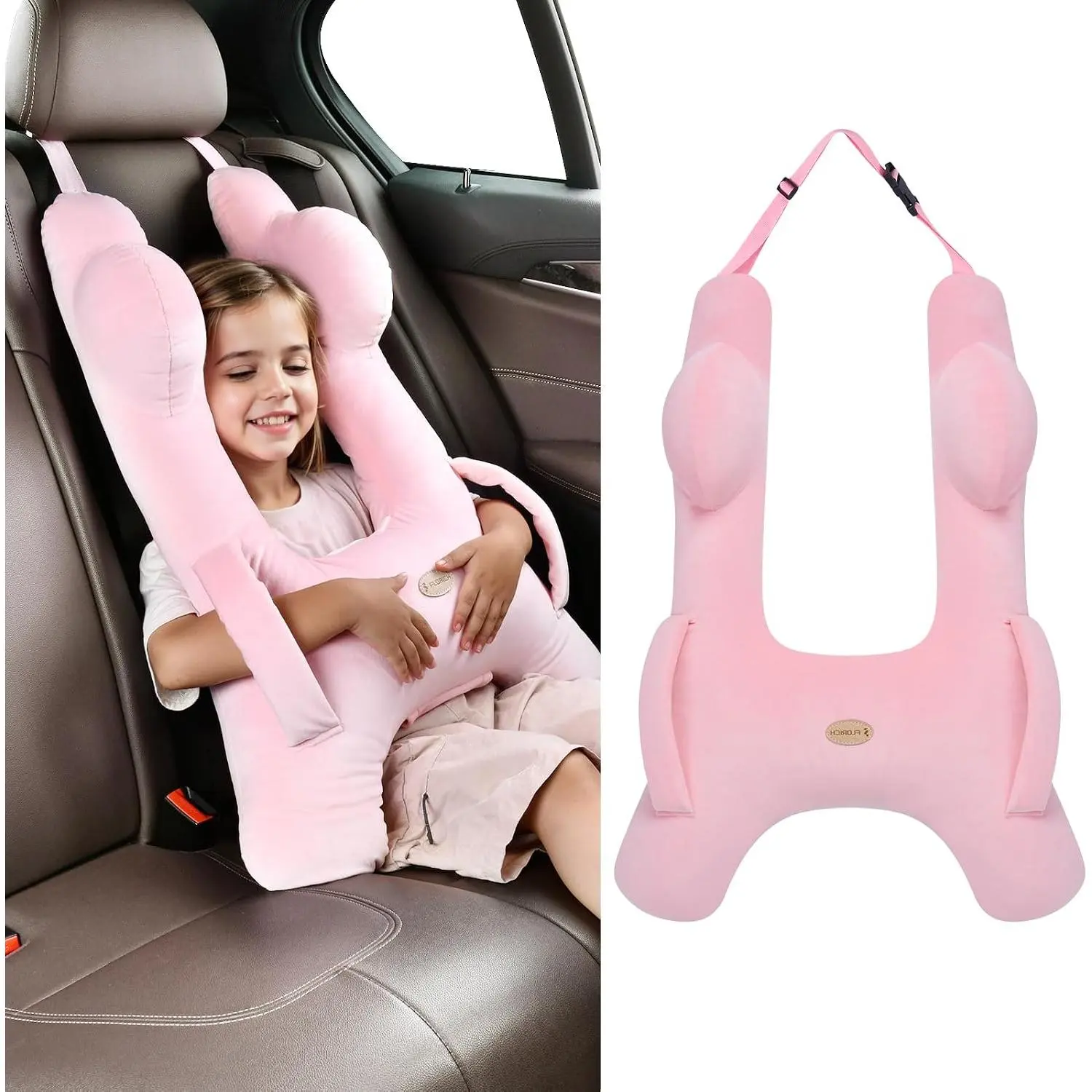 Kids Travel Pillow, Car Sleeping Travel Pillow for Kids, Washable H-Pillow for Adults and Children to Head and Body for Road Trips Pillow for Car (Pink)