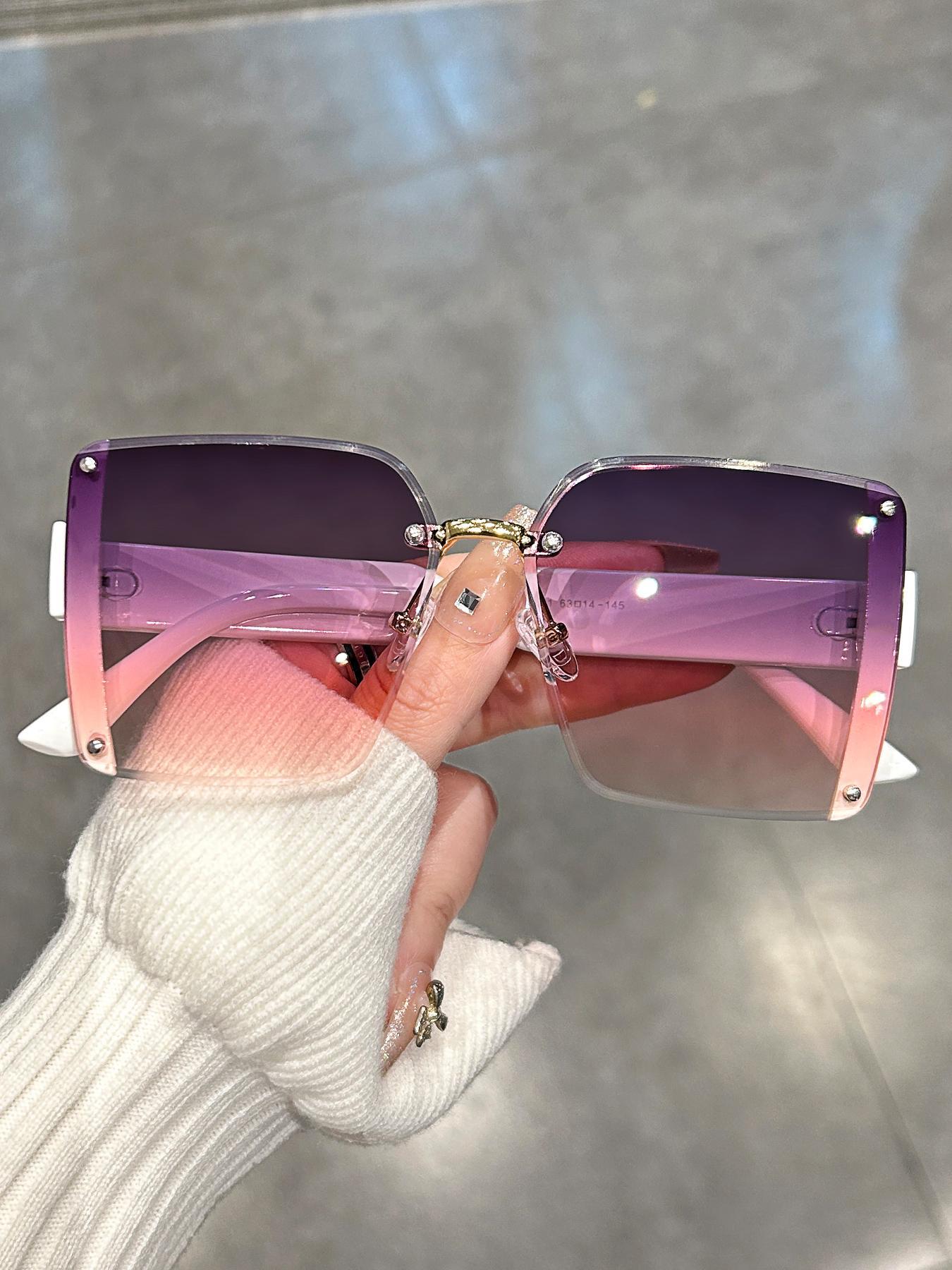 Unisex Elegant Square Frame Ombre Lens Sunglasses, Summer Casual Glasses Trends for Women, Modern Sunglass Reflection for Everyday Outdoor Back To School