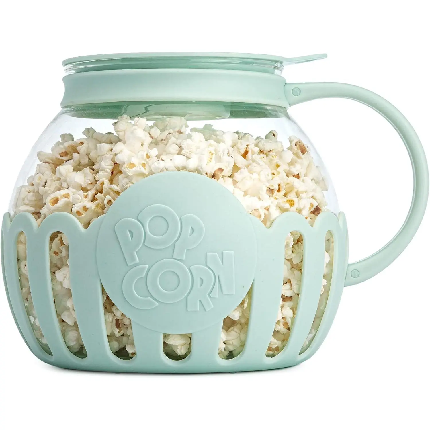 Micro-Pop Microwave Popcorn Popper with Temperature Safe Glass, 3-in-1 Lid Measures Kernels and Melts Butter, Made Without BPA, Dishwasher Safe, 3-Quart, Aqua