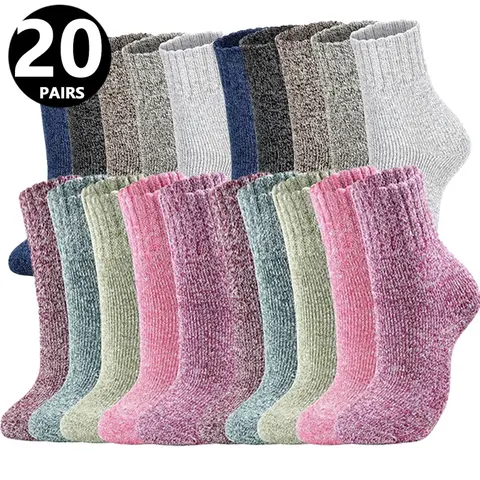 Women's Casual Stylish Underwear Socks - 20-Pair Assorted Winter Pack, Nylon Fiber, Comfy, Cartoon Print, Quilted Bow, Crew/Calf/Knee-Length, Machine Washable, New Year Value Basic Socks for Women