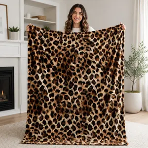 Leopard Print Flannel Blanket, Soft Plush Throw for Sofa Bed Travel Pets, 40x50 50x60 60x80 Inch, Cozy and Stylish Home Accessory, Home Decor Blanket