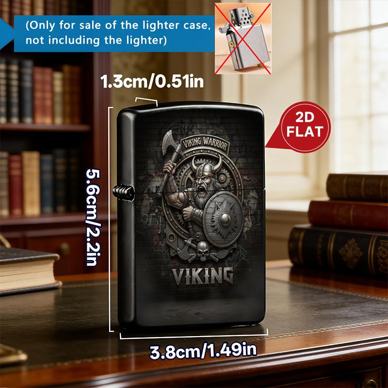Viking Warrior Plastic Cigarette Case + Metal Lighter Shell Set, Norse Axe Shield Skull Design, Dark Aesthetic Smoke Accessory, Gift for Men