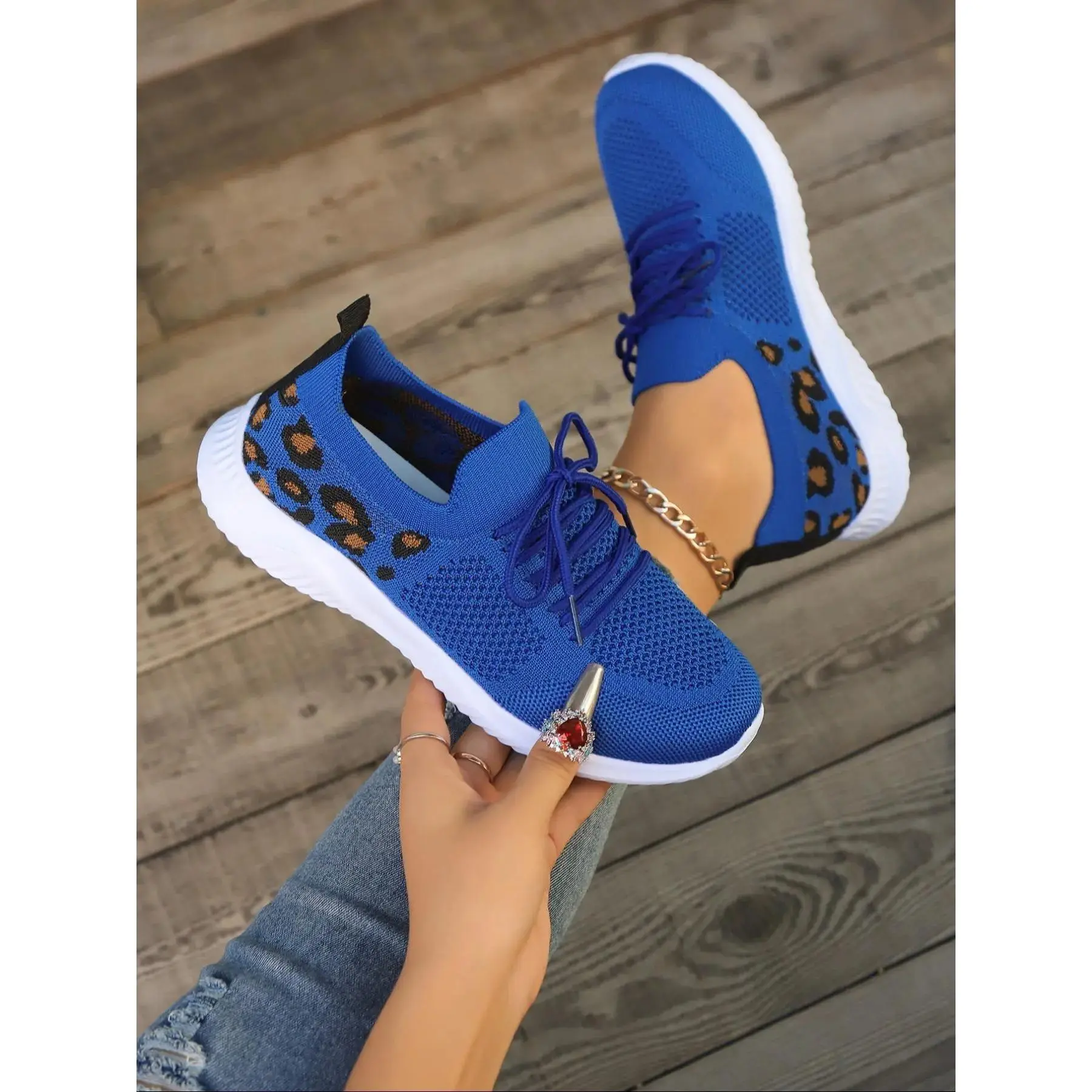 Women's Fashionable Leopard Pattern Lace Up Sneakers, Casual Comfortable Breathable Sports Shoes, Female All-match Round Toe Shoes for Daily Wear, Leopard Print Sneakers
