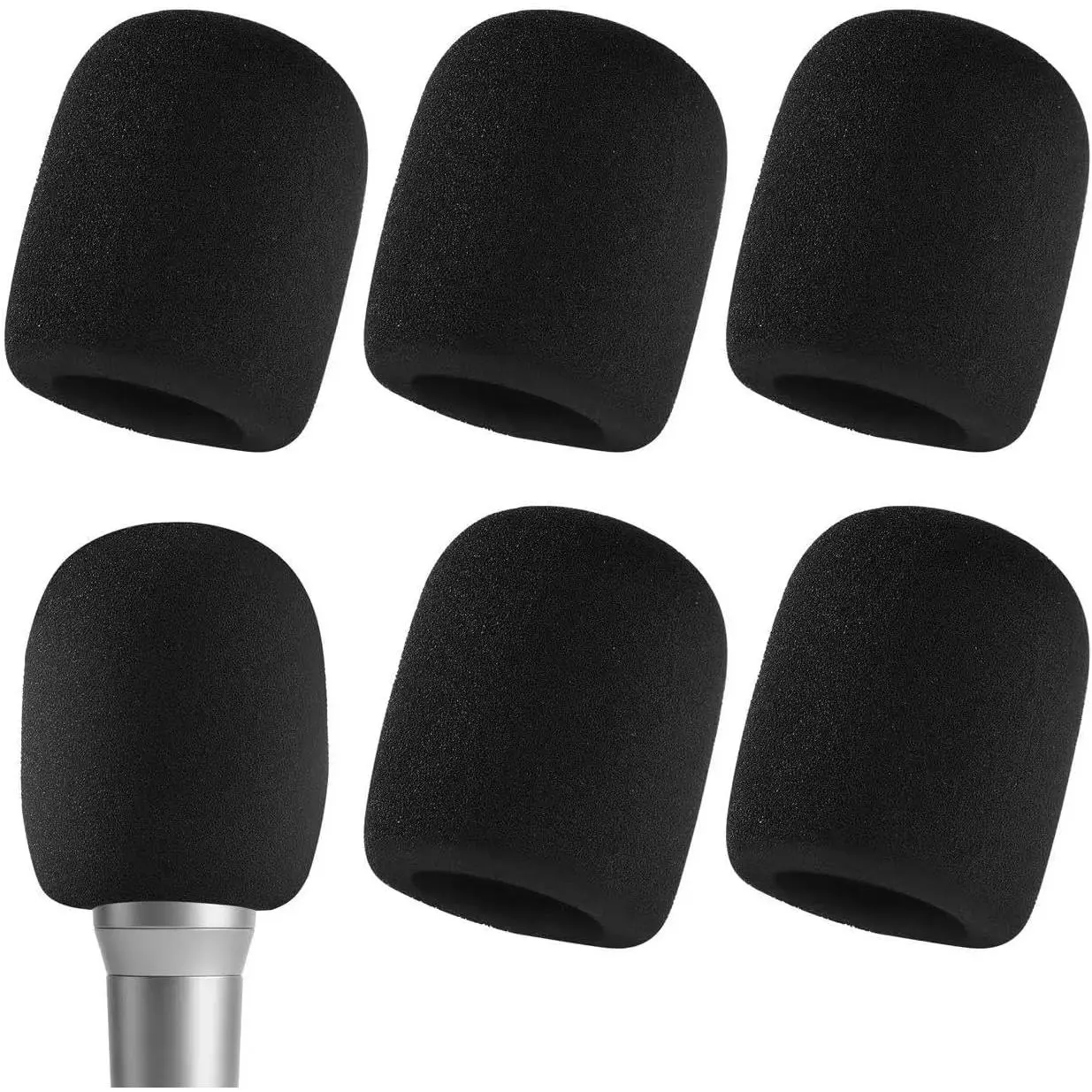 6 count  Thick  Mic Covers, High-Density Sponge Microphone Windscreen,  Noise Reduction Pop Filter for Handheld Mics, Studio/KTV/Podcast Recording (Black)