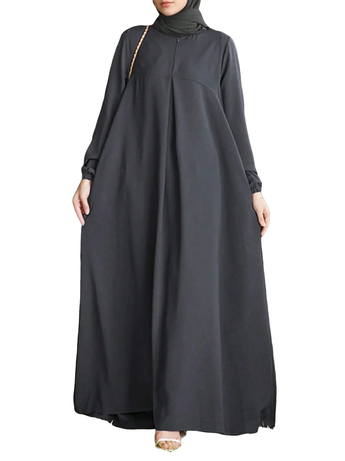 Muslim Long Robe Abaya, Plain Half-Open Front Loose Fit Dress, Breathable Simple Color, Middle Eastern Women, Prayer Home Travel