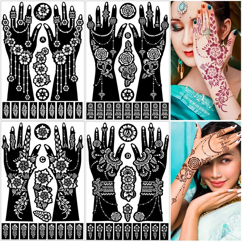 12 Large Hollow Tattoo Templates, Creative Reusable Body Art Stencils for Henna, Easy Application, Perfect for Beginners & Professionals