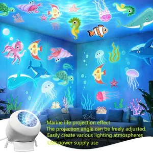 T6030-4-LED Projector Light, Ocean Life Projection Effect, 360° Rotating Night Lamp, USB Powered, Bedroom, Game Room, Living Room Atmosphere Light, LED Home Decor