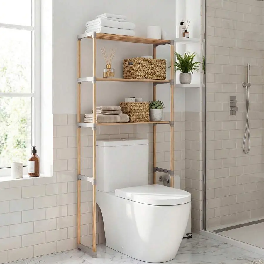 Over The Toilet Storage Rack 3-Tier Pine Wood Bathroom Organizer W/ Open Shelves,chabuildreark,farmhouse,coffee bar cabinet,lockable,,drawer,dresser,,unit,,jewelry,armoire,,tower,,cabinets,mirror,wooden