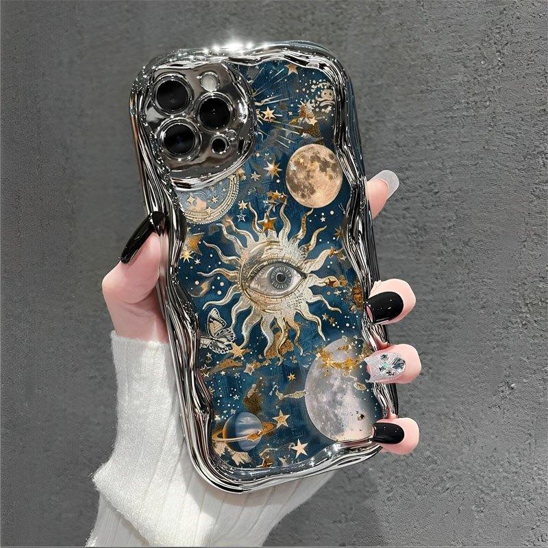 Celestial Sun and Moon themed phone case designed with stunning cosmic artwork compatible with iPhone17 16 15 14 13 12 and 11 Pro models and made of TPU protective material perfect for astrology lovers friends and family birthdays holidays