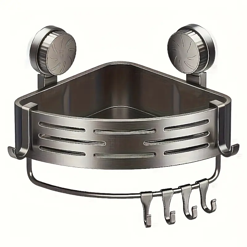 Space-Saving Suction Cup Bathroom Rack - No Drilling Required, Strong Triangular Shelf with Hooks, Suitable for Shower and Toilet Wall/Tiles, Multifunctional Storage Organizer, Available in 4 Seasons