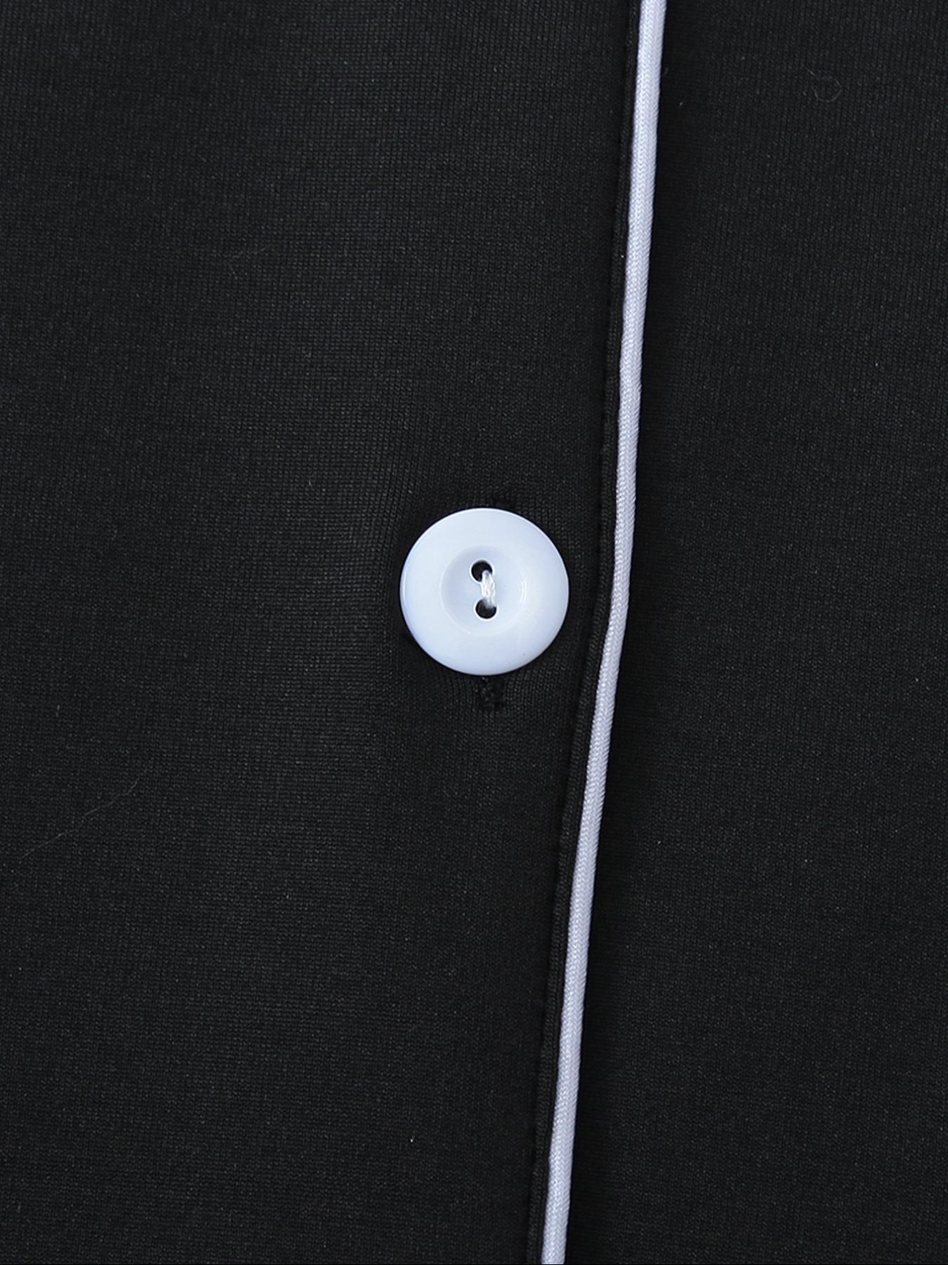 Women's Contrast Binding Button Front Long Sleeve Nightdress, Elegant Pocket Lapel Nightgown for Women, Women's Sleepwear for Spring & Fall