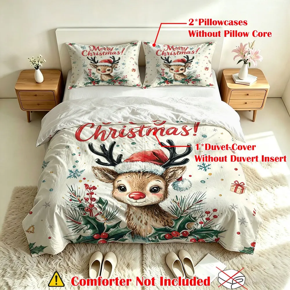 3pcs Christmas Cartoon Bed Set, Digital Print Patterns, No Padding, Single & Twin Size, Bedroom Use, Gift Idea for Students & Gamers