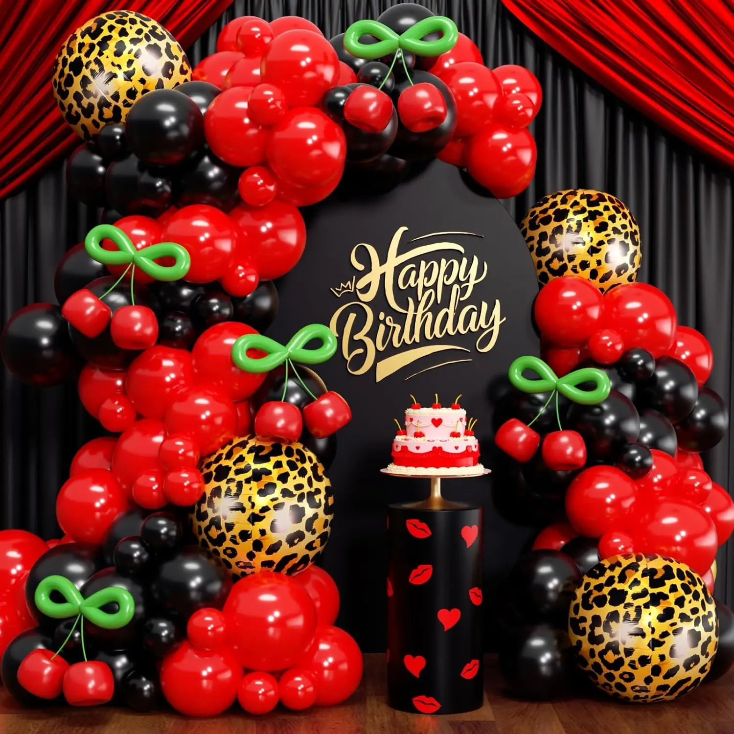 Red and Black Balloons Arch Kit 145Pcs, Cheetah Print Birthday Decorations with Cheetah Print Foil Balloon for Leopard Birthday Bachelorette Birthday Baby Shower Vintage Retro Cherry Party