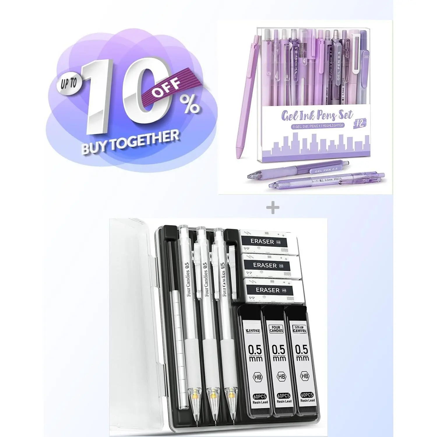 12Pack Pastel Gel Ink Pen Set + Mechanical Pencil Set with Case - 3 count 0.5mm Clear Mechanical Pencils