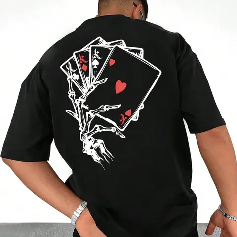 Men's Plain / Playing Card Print Round Neck Graphic Tee, Regular Fit Casual Comfy Half Sleeve T-shirt for Summer, Men's Top for Daily Wear, Graphic Crew Neck