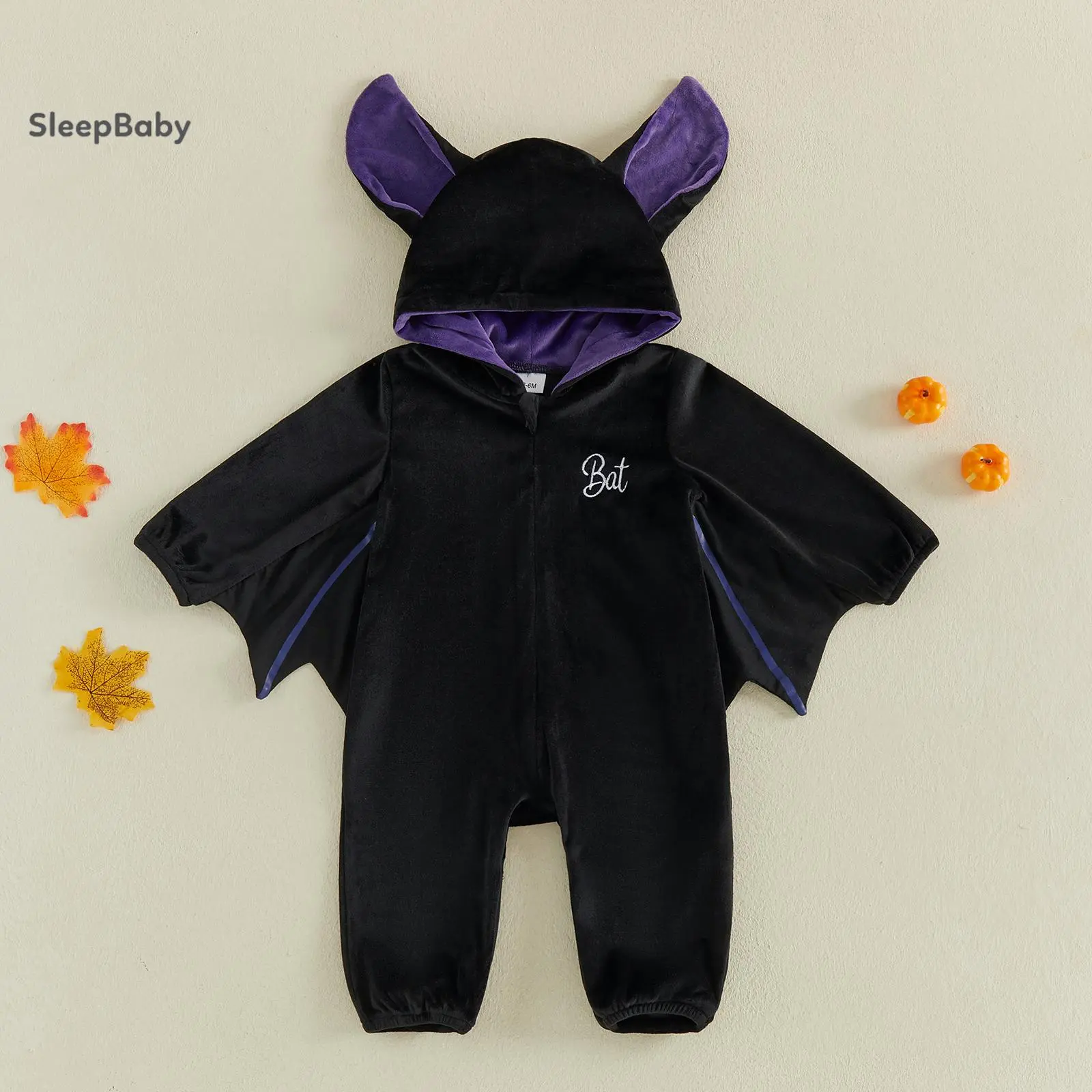 Baby Boy Bat Costume Halloween Zipper Hooded Romper Cosplay Costume for Christmas Holiday Outfit
