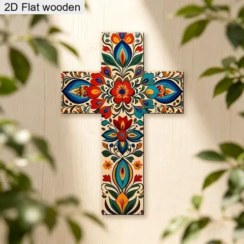 Mexican Painted Christian Decoration, Religious Decorations, Home Bedroom Living Room Prayer Office Wall Decor, Día De Los Muertos Christmas Gift, 30x20cm, No Drilling