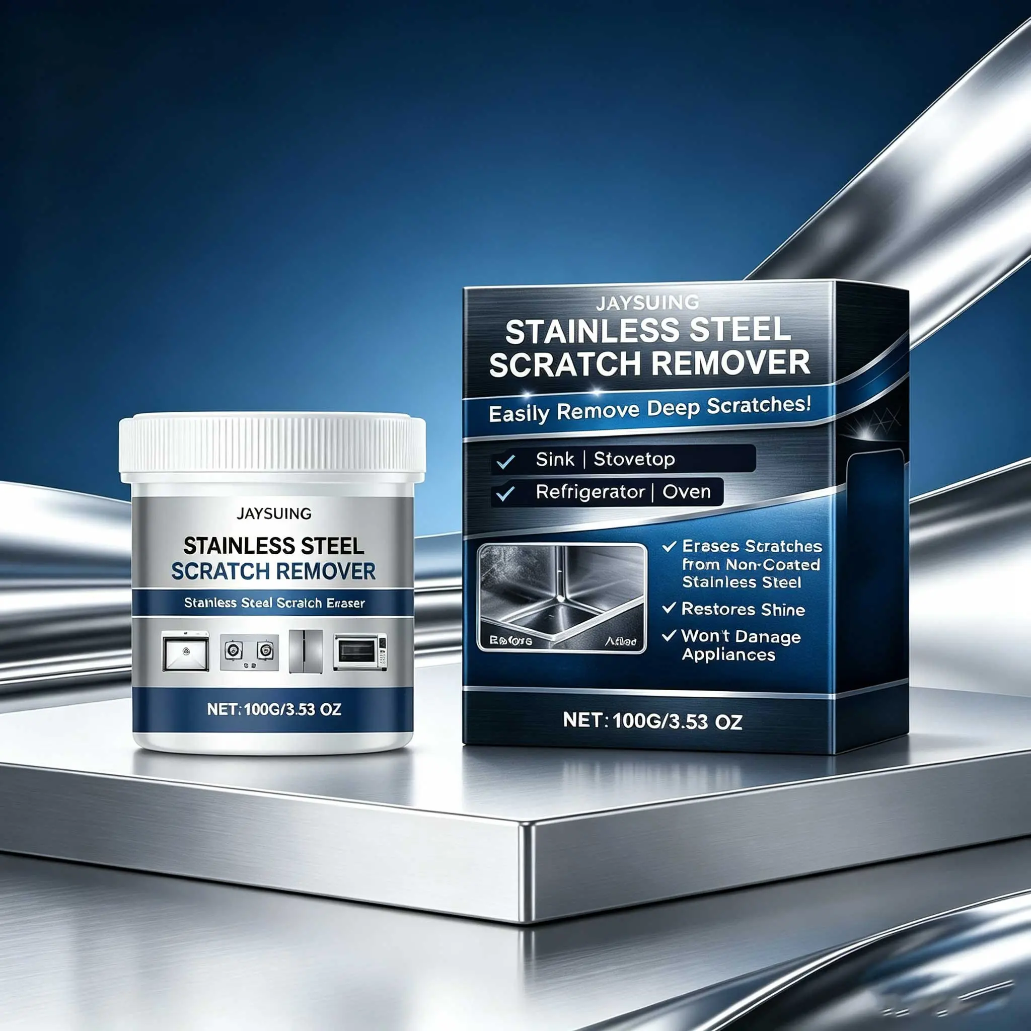 Jaysuing Stainless Steel Scratch Remover, Quick Repair Paste, Gentle Surface Care, Brightening Agent, Fast Fix Without Damage