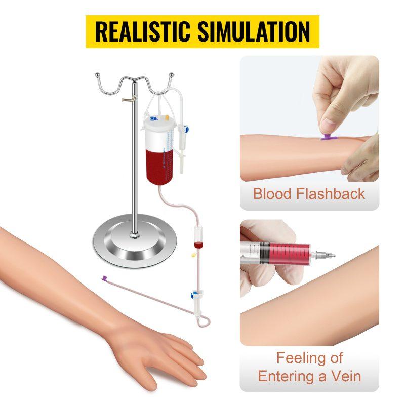 VEVOR 12 PCS Phlebotomy Practice Kit, IV Venipuncture Intravenous Training, High Simulation IV Practice Arm Kit with Carrying Bag, Practice and Perfect IV Skills, for Students Nurses and Professionals